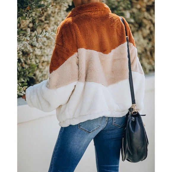 SIBLEY POCKETED FAUX FUR CHEVRON JACKET - Picture 6 of 9